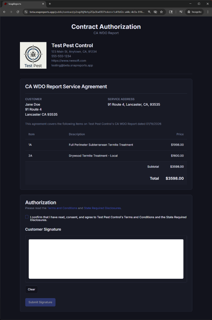 SnapReports Contract Signing